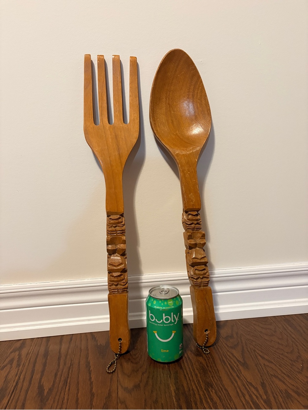 VTG House of Fine Imports Tiki Carved Wood Giant Fork & Spoon Wall Decor 22”